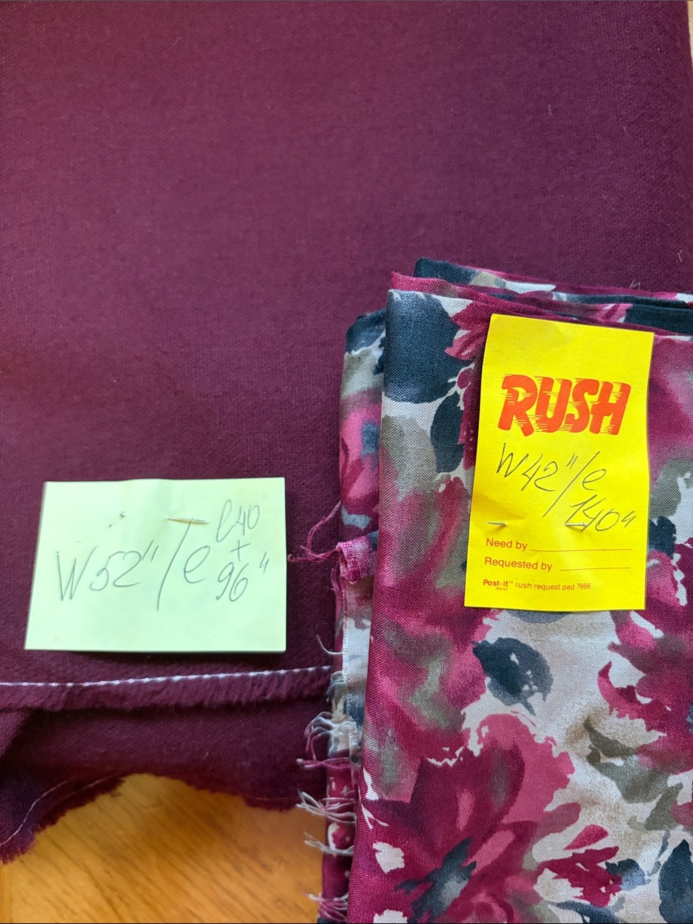 Fabric 52” Wool + 42” Floral Fabric, Burgundy, 3-Piece Fabric Set